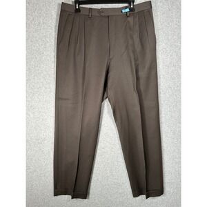 Pazoni Mens Brown 100% Wool Double Pleated Cuffed Dress Pants Made in Italy 36